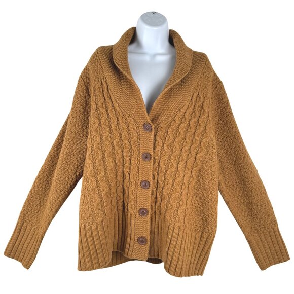 Eddie Bauer Shawl Collar Cardigan Sweater 1X Cable Knit Brown NWOT CJ-2225 - Picture 3 of 9